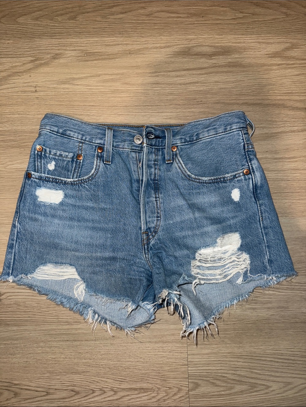 Levi's Distressed Light Blue Denim Jean Shorts